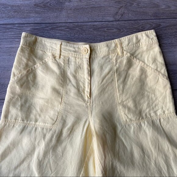 Chico’s Baby  Yellow Pure Linen Cargo Cropped Pants - Picture 2 of 14